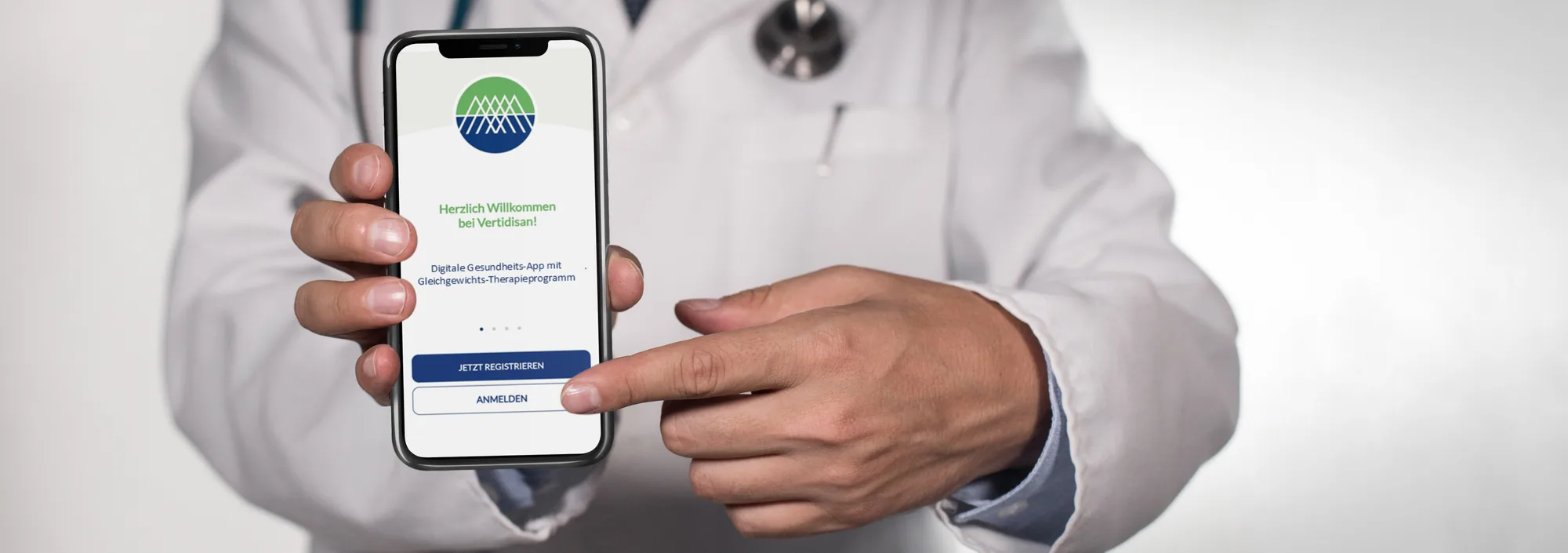Physician showing the Vertidisan app on a smartphone